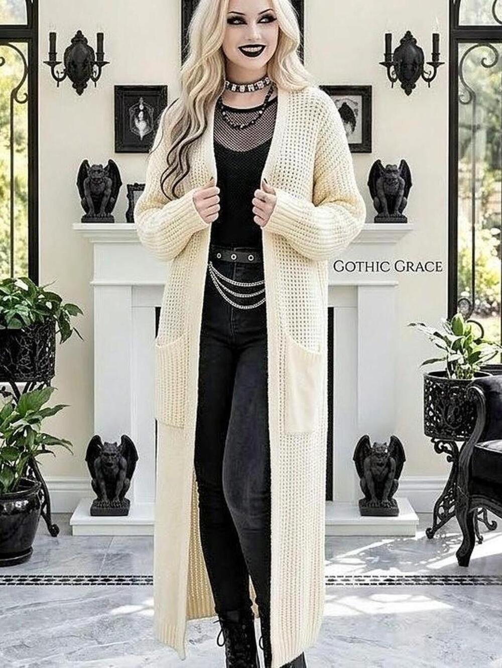 Topshop Cream Long Knit Duster Cardigan Oversized Open Front Size M